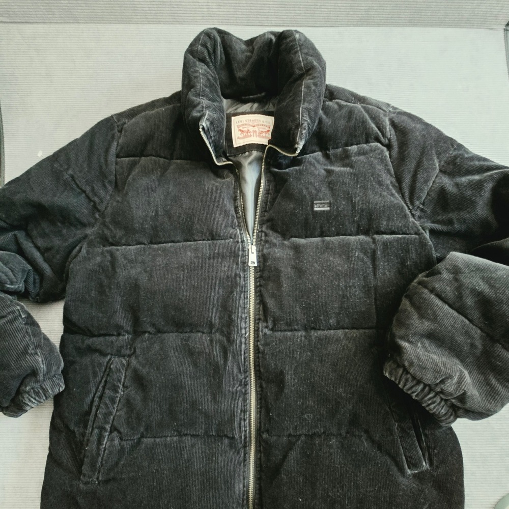 Levis Corduroy Puffer Jacket Mens Large Black Quilted Full Zip Coat